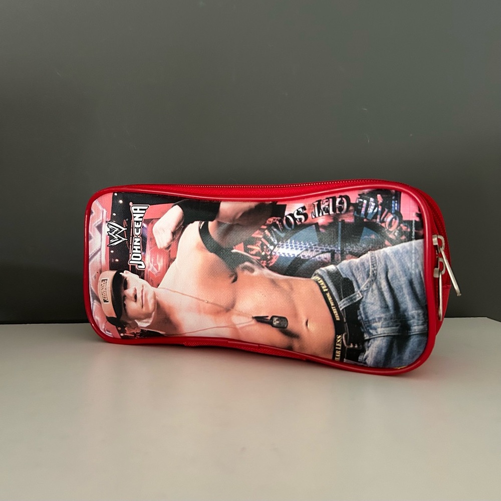 New 2009 WWE John Cena Red and Black Pencil Case